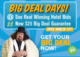 BIG DEAL DAYS! - See Real Winning Hotel Bids - New $25 Big Deal Guarantee - ENDS MARCH 31ST - GET YOUR BIG DEAL NOW! - go